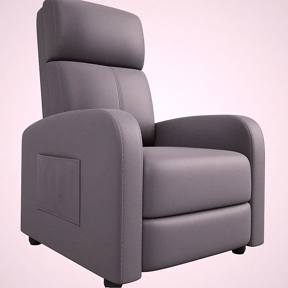 Adjustable PU Leather Recliner Chair with Tall Back, Wide Arms & Side Pocket