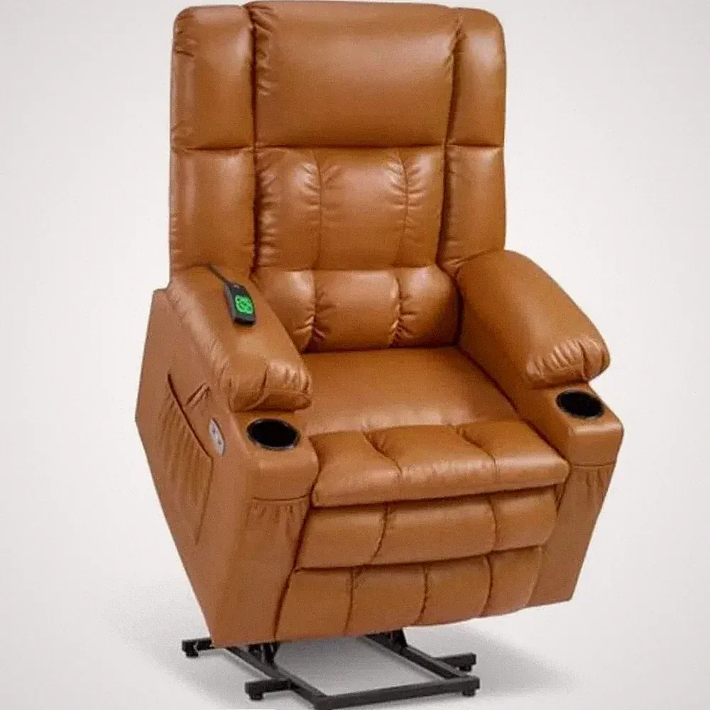 Dual Motor Power Lift Recliner – Lay Flat Massage Chair with Heat, Cup Holders &