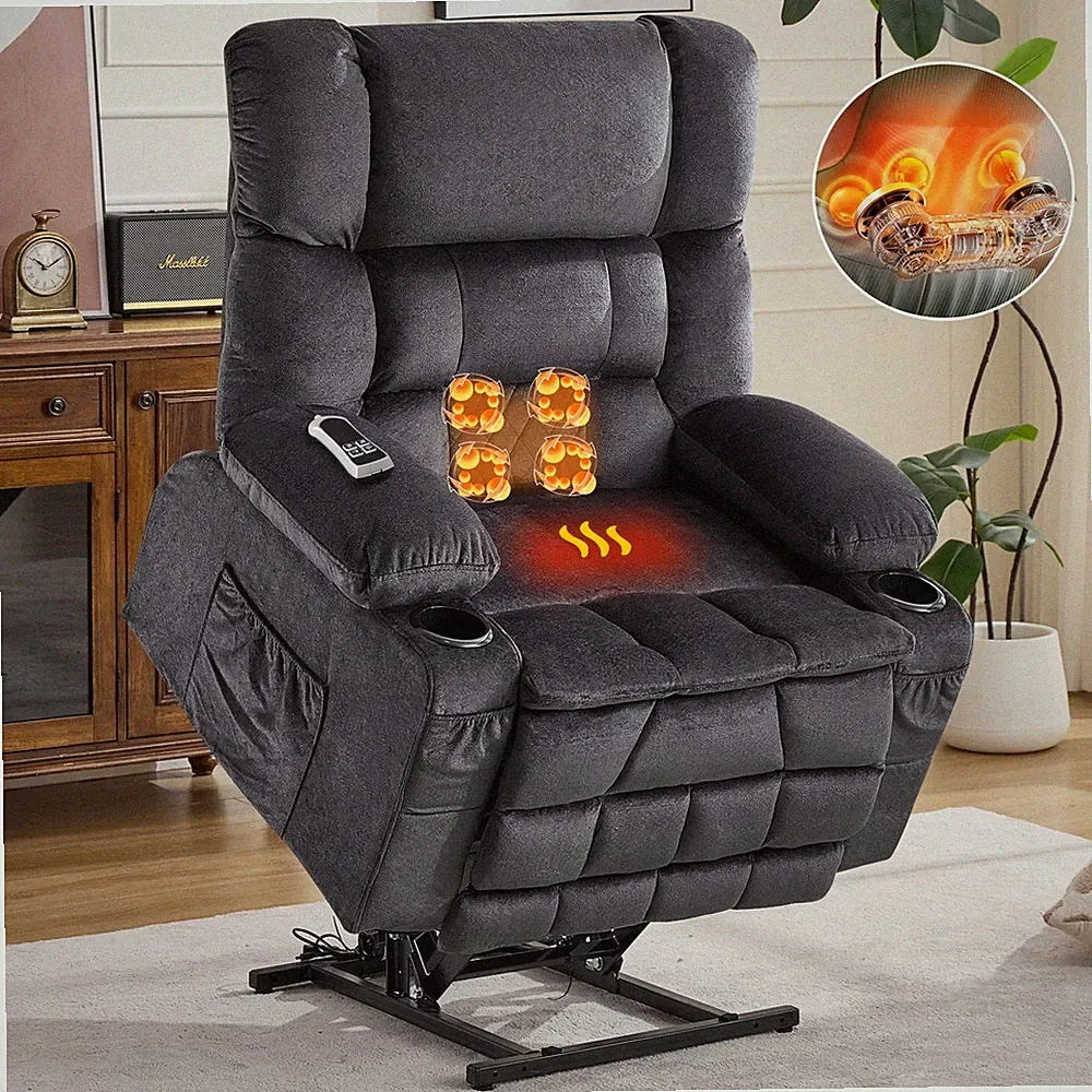 Large Power Lift Recliner for Elderly, Dual Motor Lay Flat w/ Heat Massage
