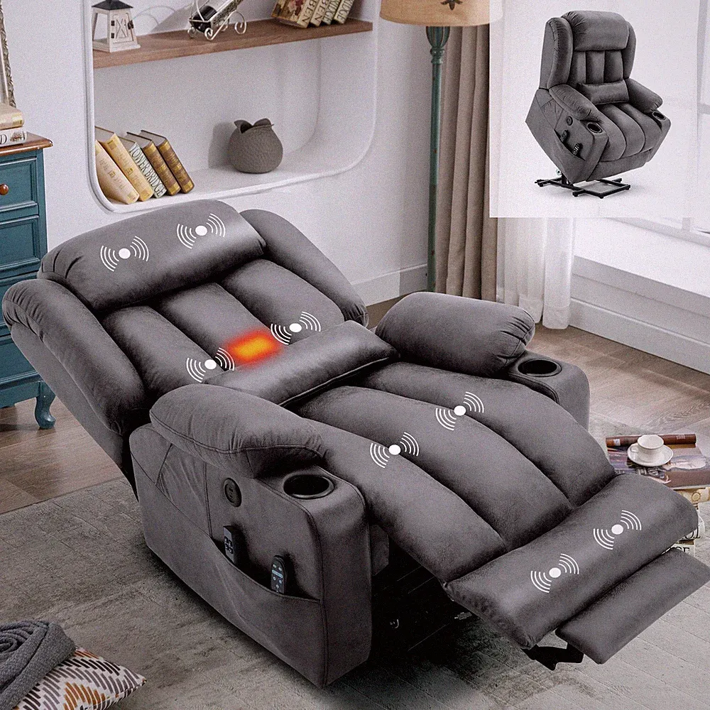 Lay Flat Power Lift Recliner for Big Tall Man w/Heat Massage & Extended Footrest