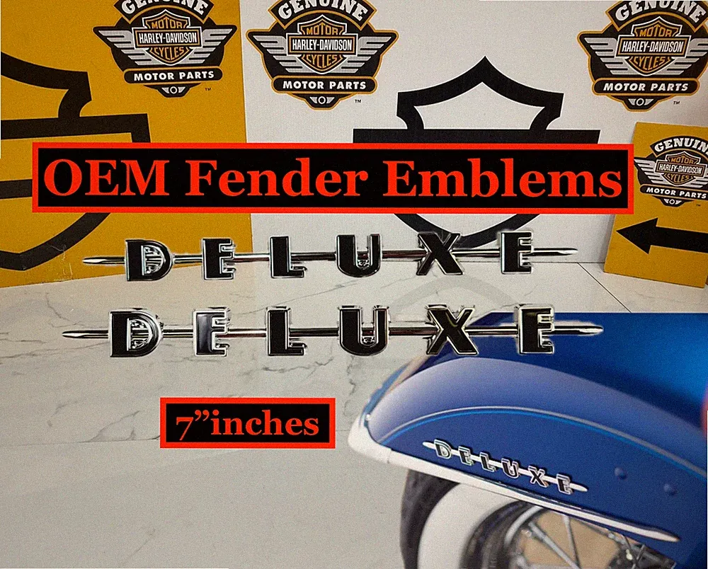 OEM Harley Davidson Softail Deluxe Front Fender Emblems anywhere that lay flat