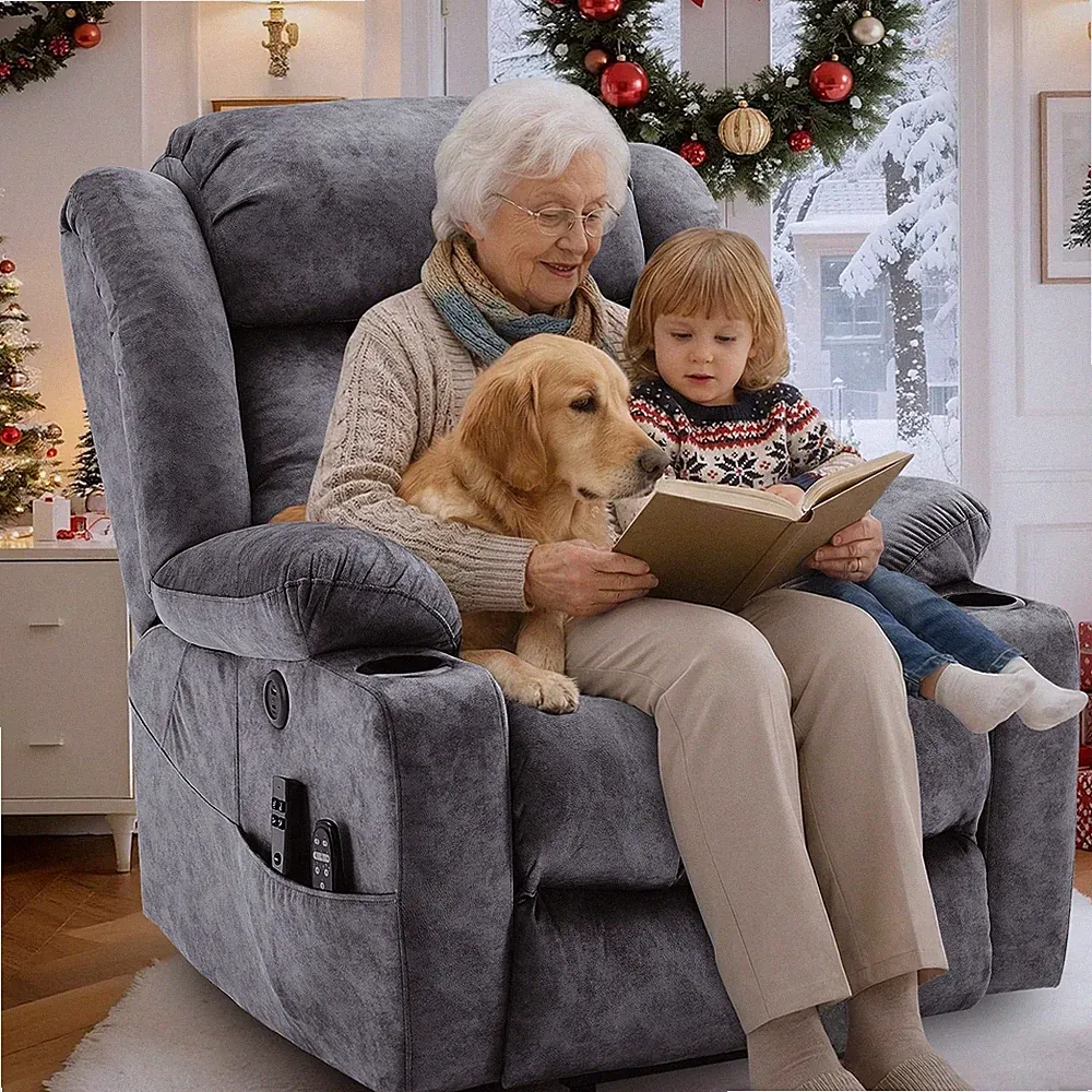 Oversized Dual Motor Power Lift Chair Lay Flat Lift Recliner with Massage & Heat