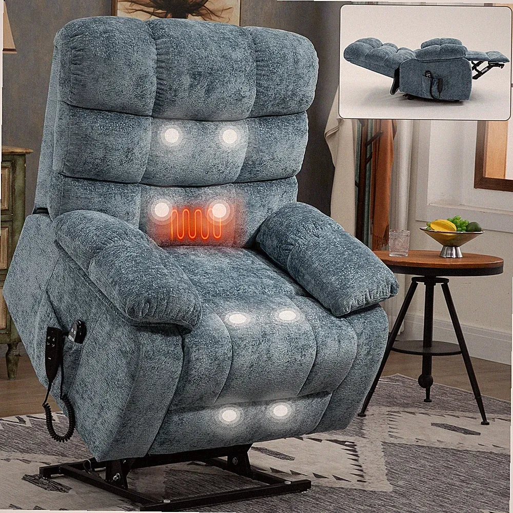 Wide Lay Flat Massage Heat Power Lift Recliner Chair for Elderly Dual Motor