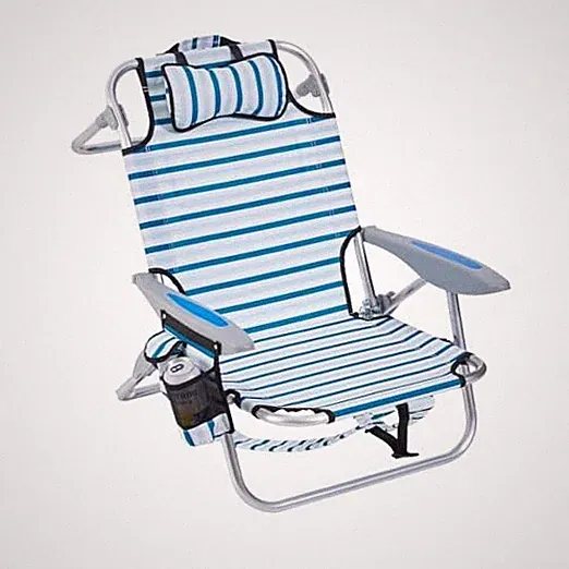Portable Beach Chair for Adults, Outdoor Camping Chair Lay Flat White Striped