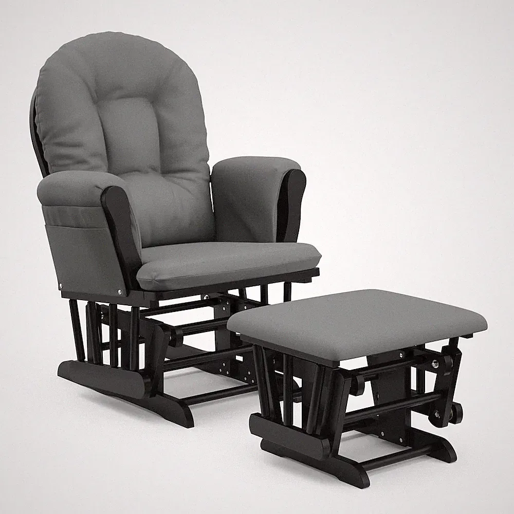 Storkcraft Hoop Glider and Ottoman - Black with Gray